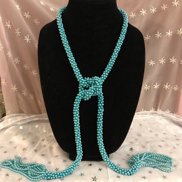 Teal colored beaded wrap around necklace - Picture 3 of 5